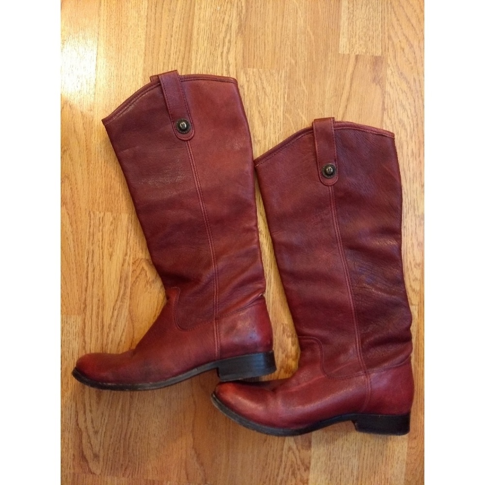 Frye Melissa Button Knee High Leather Boots Wine